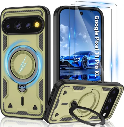 Vista 15 de Gritup fro Funda para Google Pixel 9A, funda protectora magnética de grado militar compatible con Mag-Safe, 2 protectores de pantalla HD, soporte