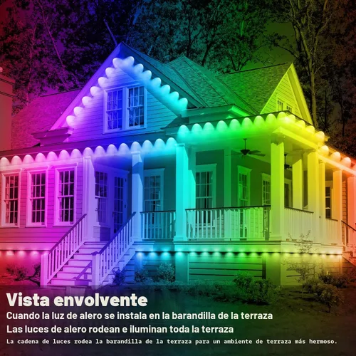 Vista 3 de FBZ Luces RGB permanentes para exteriores de 300 pies - IP67 impermeable con control remoto de aplicación inteligente, modos de escena de bricolaje