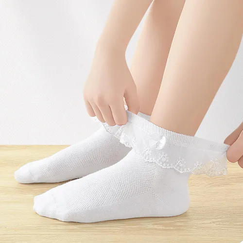 Vista 5 de Looching 5 pares de calcetines de encaje con volantes de malla con ojales de algodón para el tobillo suave para niñas pequeñas