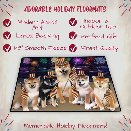 Vista 2 de Tapete antideslizante para puerta de mascotas, para interiores y exteriores del 4 de julio, para perros Shiba Inu, tapete lavable con retratos