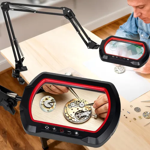 Vista 12 de Lupa ultra larga de 3 secciones con brazo de 3 secciones con luz y soporte, lupa iluminada LED con manos que ayudan Lámpara de escritorio