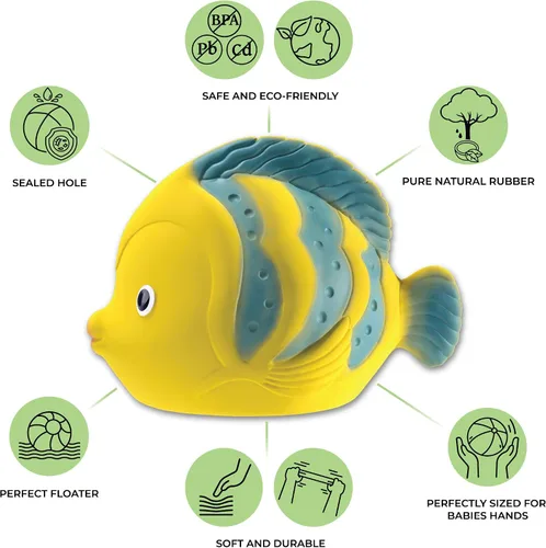Vista 4 de CaaOcho Juguete de baño de goma natural pura - La The Butterfly Fish Baby Toy - Juguetes de baño sin agujeros, juguetes de baño sin BPA para bebés