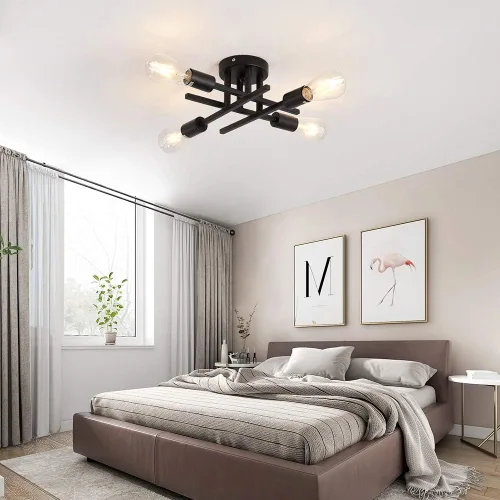 Vista 4 de ZGLAOJT Lámpara de techo semiempotrada de 4 luces, color negro mate con base E26, candelabro moderno para casa de campo, cocina, comedor