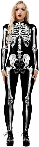 Vista 5 de Sister Amy Disfraz de esqueleto de Halloween para mujer, overol de cosplay S-colorido calavera