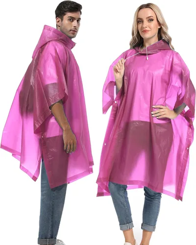 Vista 69 de Ponchos de lluvia reutilizables con capucha con cordón para adultos, abrigo de lluvia grueso impermeable, 2 paquetes