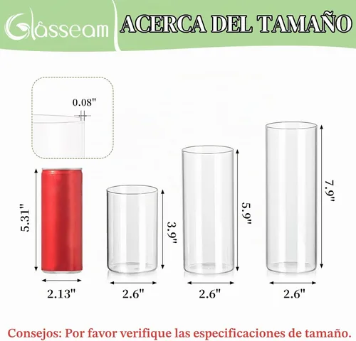Vista 2 de Glasseam Jarrón cilíndrico de cristal transparente, florero de cristal 6pcs