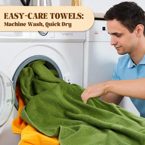 Vista 5 de Newwiee Juego de 12 toallas de baño a granel - Toallas grandes de algodón de 28 x 55 pulgadas en 12 colores, toalla de baño suave, ligera