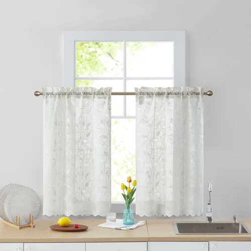 Vista 2 de HLC.ME Joyce - Cortina de encaje transparente para cocina, cafetería, para ventanas pequeñas, cocina y baño, 30 pulgadas de ancho x 36 pulgadas