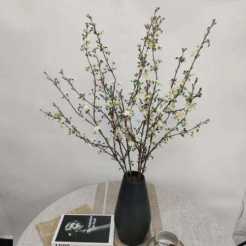 Vista 2 de ATFL Flores artificiales de ciruelo, 6 piezas de flores de cerezo rosa claro, ramas falsas para jarrón, tallos de flor de cerezo sintético