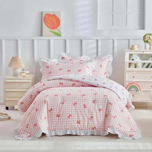 Vista 8 de Juego de edredón individual para niños y niñas, edredón de gato de 3 piezas con 2 fundas de almohada, juego de ropa de cama individual de gatito