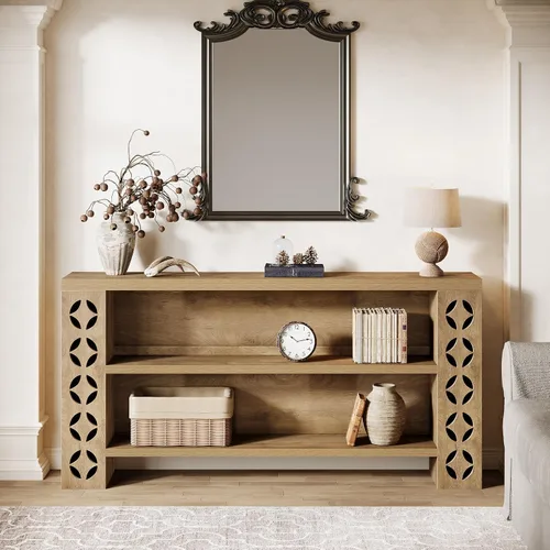 Vista 6 de Tribesigns Mesa consola de entrada extra larga de 70.9 pulgadas con almacenamiento, mesa de sofá estrecha detrás del sofá, muebles de entrada