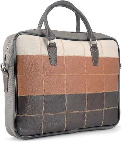 Vista 5 de Top Grain Leather Laptop Bag Handbag Multicolor Patchwork Laptop Messenger Crossbody Shoulder Bags for Men and Women