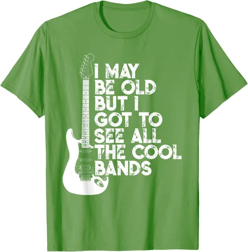 Vista 16 de Camiseta con texto en inglés "I May Be Old But I Got to See All The Cool Bands" Negro
