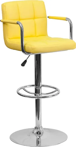 Vista 23 de Flash Furniture Taburete de bar de altura ajustable de vinilo acolchado gris contemporáneo con brazos y base cromada