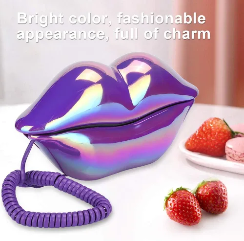 Vista 3 de Teléfono fijo de diseño de labios, teléfono con cable de escritorio electrochapado, teléfono con forma de labio en forma de boca para decoración