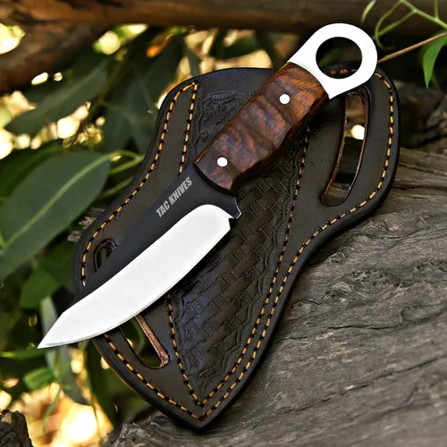 Vista 9 de TAC KNIVES 8'' de tang completo Cuchillo de hoja fija para exterior, camping y caza con funda, regalo para él, 1095 de acero de alto carbono