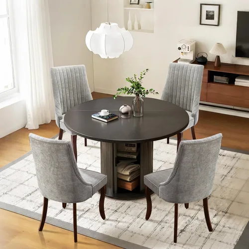 Vista 29 de SoarFlash Juego de mesa de cocina y sillas para 4, juego de mesa de comedor de 47 pulgadas para 4 personas con sillas tapizadas de terciopelo, juego