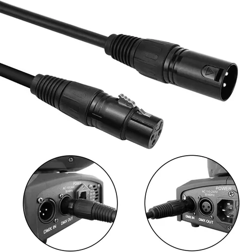 Vista 6 de Cable DMX de 10 pies / 10.0 ft, 4 paquetes de cables DMX de 3 pines, cables DMX, DMX512 XLR macho a hembra cable de señal de luz de escenario