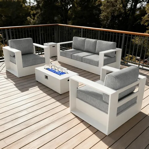 Vista 45 de LayinSun - Juego de muebles de exterior de aluminio de gran tamaño de 5 piezas con mesa auxiliar Negro/Gris oscuro