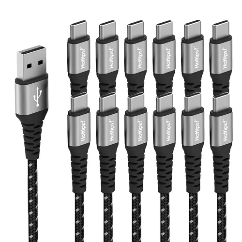 Vista 7 de Hottips! Cable USB C de 4 pies, paquete de 2 cables de carga rápida tipo C de fibra de aramida trenzada duradera 3A, compatible con Android, Samsung