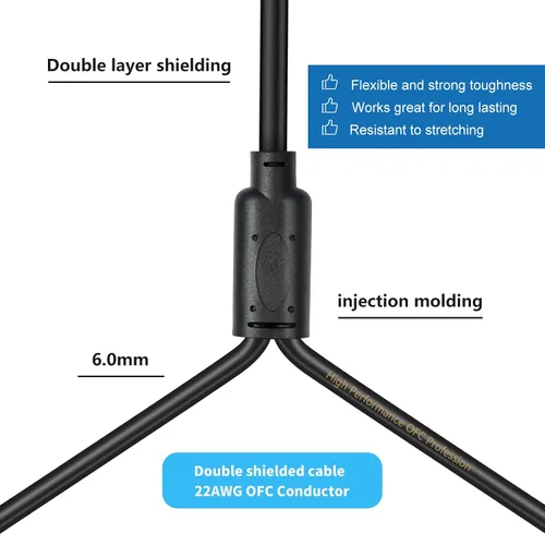 Vista 4 de Smithok Cable divisor XLR, cable doble hembra a macho Y (divisor XLR de 3 pines, 2 hembra a 1 macho), adaptador de audio de cable divisor
