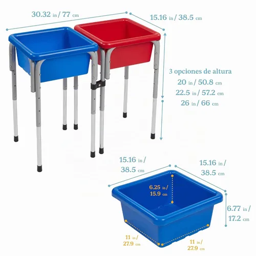 Vista 2 de ECR4Kids Mesas modulares de juego con arena y agua con tapas, varios colores, Azul, 1 Azul /Rojo
