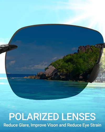Vista 6 de LADEESSE Sunglasses Men - Rimless Square Polarized Sunglasses - Lightweight TR90 Frame Sun Glasses with UV Protection
