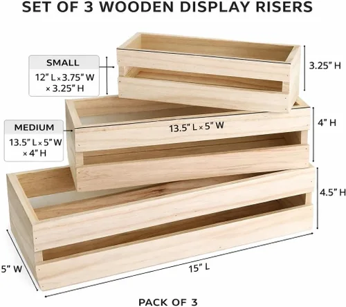 Vista 10 de Oojami Juego de 3 cajas de madera para manualidades, cajas de madera para exhibición, cajas de madera para manualidades, caja de madera decorativa