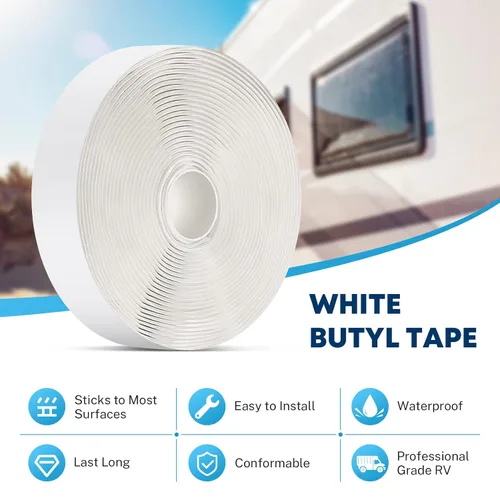 Vista 2 de Kohree Cinta de butilo blanca, 1 paquete, 1/8 pulgadas x 3/4 pulgadas x 30 pies, cinta selladora de butilo para caravana, cinta selladora de goma a