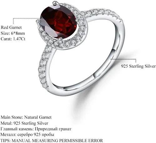 Vista 7 de Anillo de compromiso de plata de ley 925 con halo de piedras preciosas ovaladas para mujer talla 5 a 10