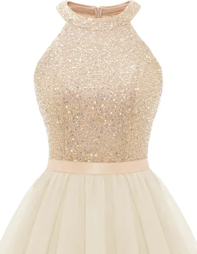 Vista 7 de Dressystar - Vestido corto de fiesta con escote halter para mujer, vestido de graduación de tul y encaje
