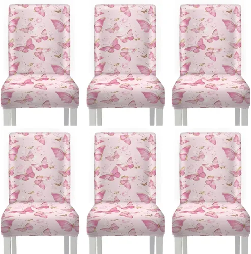 Vista 27 de HUGS IDEA Butterfly Dining Room Chair Covers Set of 2 Blue Marble Stretch Parsons Chair Slipcovers Washable Kitchen Chairs Protector Covers for