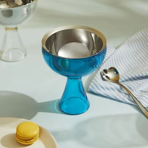 Vista 5 de Alessi AMMI01S AZ Big Love - Juego de helados de diseño, cuenco en acero inoxidable 18/10 y resina termoplástica, color azul y cuchara de acero