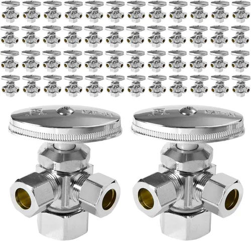 Vista 25 de EFIELD Válvula de parada de ángulo de giro múltiple con salida de compresión doble, 1/2 "NOM (5/8" OD) x (3/8 pulgadas x 3/8 pulgadas) cromo