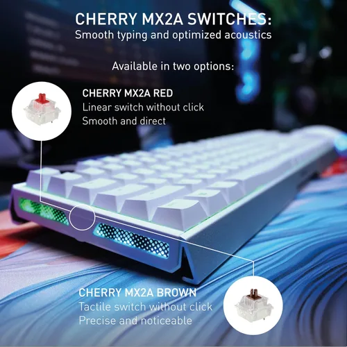 Vista 6 de CHERRY XTRFY Teclado mecánico para juegos MX 3.1 con cable Nuevos interruptores MX2A (blanco, rojo silencioso MX2A)