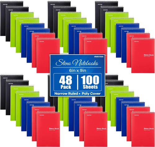 Vista 6 de Mintra Office Steno Books Set - Top-Spiral Bound, Narrow Ruled, White Tint Sheets, Poly Pastel Covered Notebooks for Office & School, Colorful