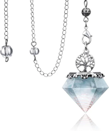 Vista 7 de Péndulo de cristal de 7 chakras para radiestesia, árbol de la vida de Reiki, 6 péndulos puntiagudos facetados Scrying Dowser para adivinación