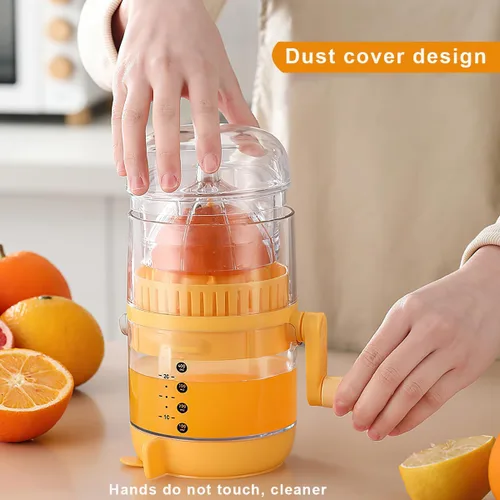 Vista 7 de Exprimidor manual de cítricos con taza medidora, prensa manual de plástico transparente para limones, naranjas, pomelo, base giratoria