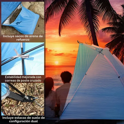 Vista 7 de Chihee Tienda de campaña de playa para 1/2/3 personas, refugio solar portátil para acampar con suelo extendido, toldo recubierto de plata