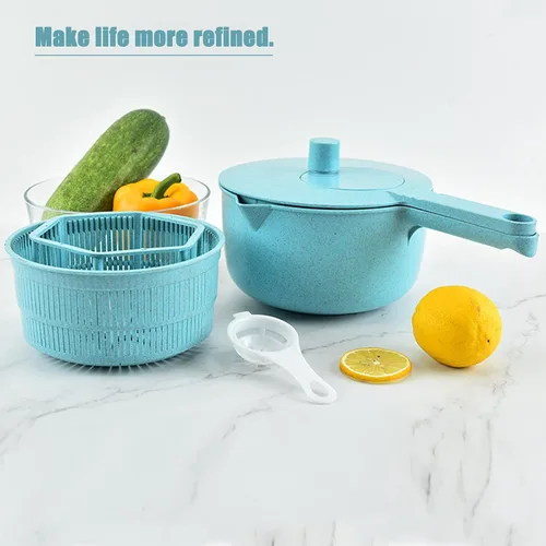 Vista 3 de Spinner, Veggie Spinner Secador de frutas y verduras de secado rápido para escurrir lechuga y verduras (azul)