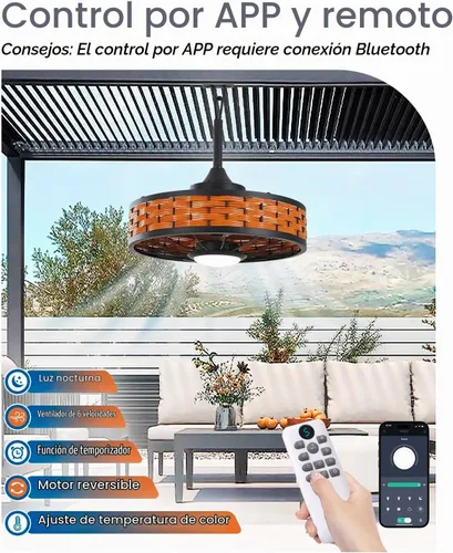 Vista 4 de Outdoor Ceiling Fans with Light, 20" Weatherproof Gazebo Fan Marrón