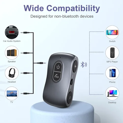 Vista 4 de Adpater Bluetooth auxiliar para coche, transmisor Bluetooth 5.3 receptor con cancelación de ruido, adaptador Bluetooth auxiliar portátil de 0.138