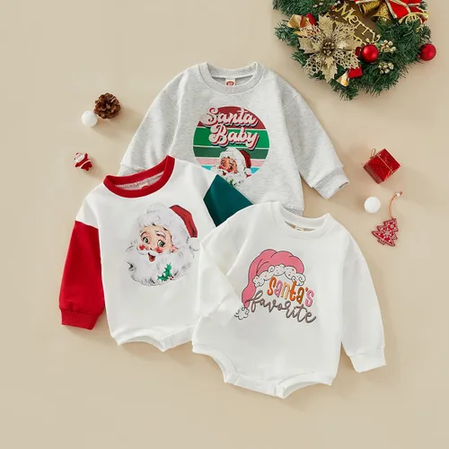 Vista 6 de Hoanselay Traje de Navidad de Papá Noel de manga larga para bebé niño y niña mameluco de mi primera Navidad otoño e invierno
