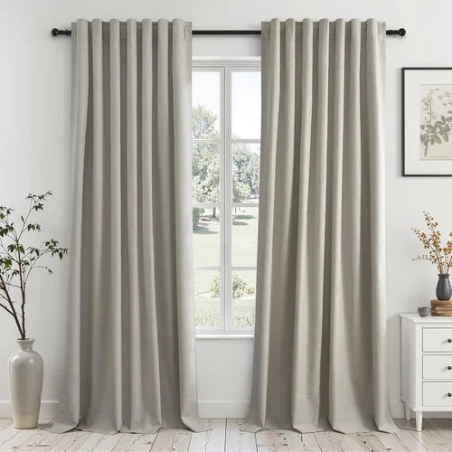 Vista 11 de Topfinel Cortinas opacas, blanco beige, 2 paneles, ventanas pequeñas, textura, mezcla de lino, bohemia, abedul, rural, gancho, bolsillo trasero
