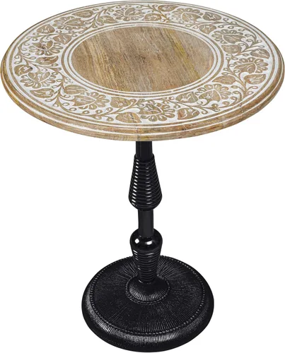 Vista 28 de Mesa auxiliar de madera rústica de 12 x 22 pulgadas, mesa auxiliar tallada a mano, mesa de noche con acabado quemado para dormitorio, mesa