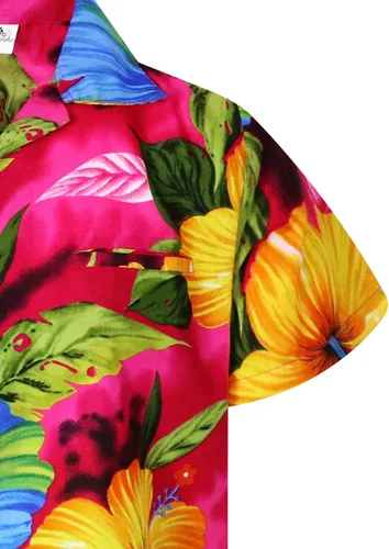 Vista 4 de Camisa hawaiana para hombre, casual, con botones, manga corta, unisex, flores, para fiesta en la playa, con flamenco y flores