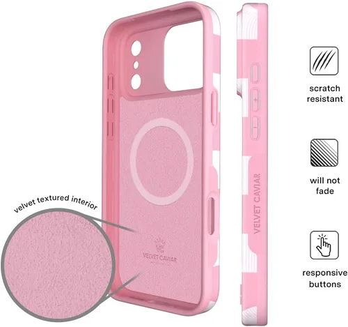 Vista 1307 de VELVET CAVIAR Funda para iPhone 15, compatible con MagSafe, probada contra caídas de 10 pies, fundas protectoras de diseño, leopardo color rosa