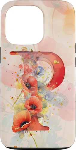 Vista 10 de iPhone 16 Beautiful Poppy Flowers Initial Letter P Monogram Watercolor Case
