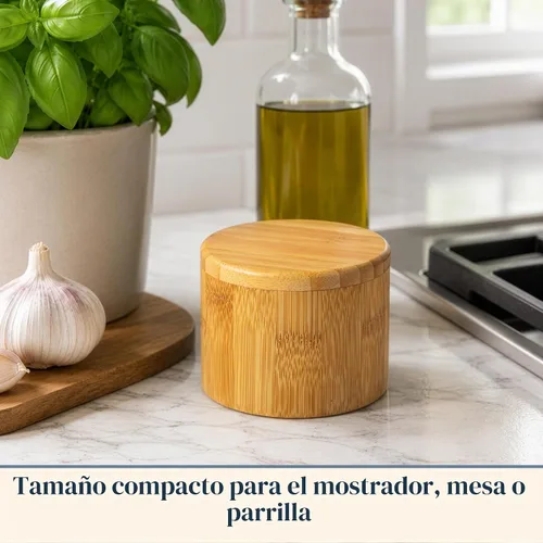 Vista 5 de Totally Bamboo Salero con Tapa Giratoria – Contenedor de Almacenamiento de Bambú para Encimera de Cocina con Cierre Magnético – Ideal para Sal