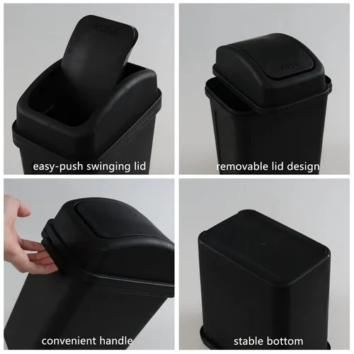 Vista 2 de Paquete de 4 cubos de basura pequeños de 7 L con tapa giratoria, cubo de basura de plástico negro